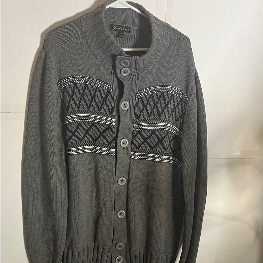😄Knit Eclectic grampa sweater full button down large